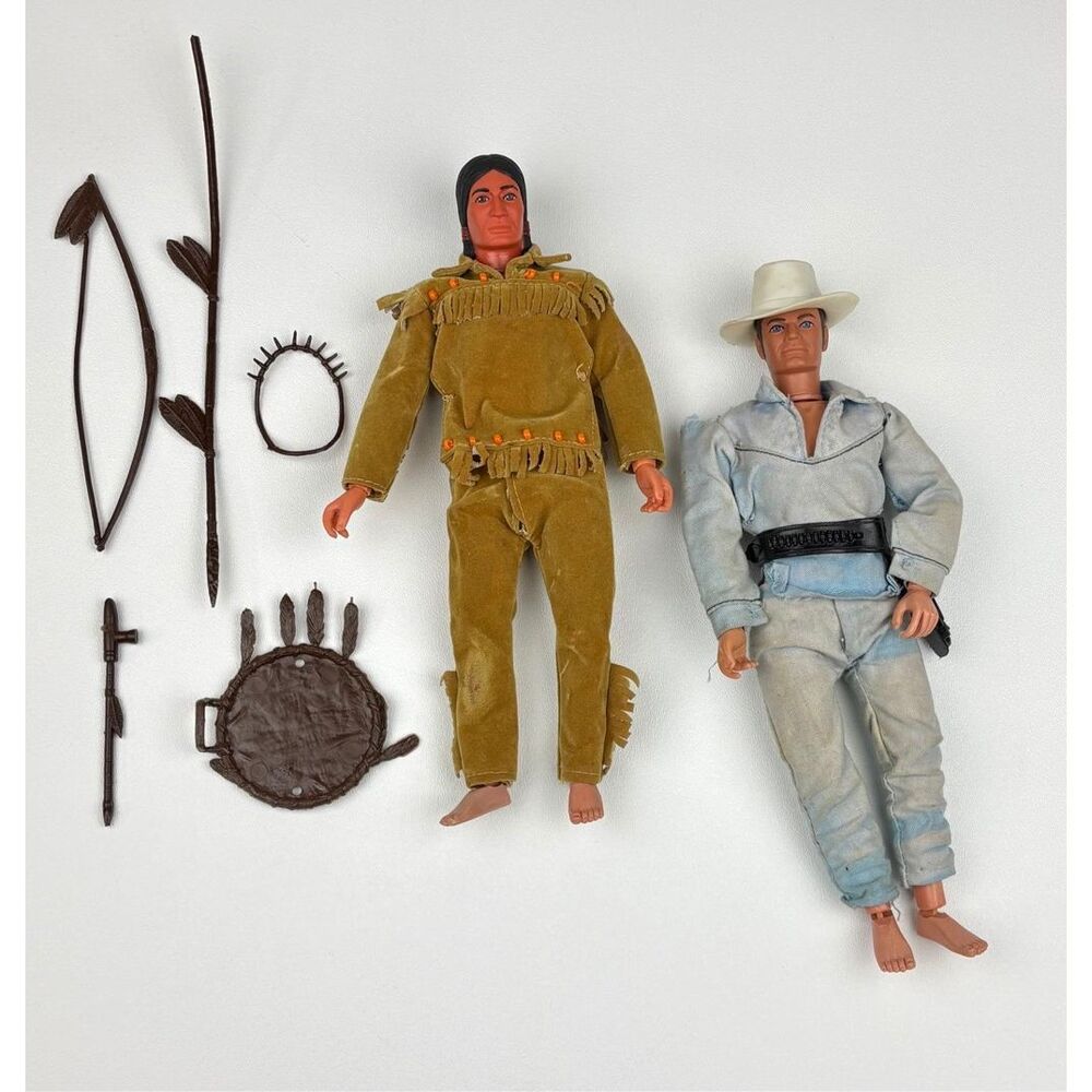 Vintage 1973 Gabriel Lone Ranger & Tonto Action Figures & Some Accessories Lot E
